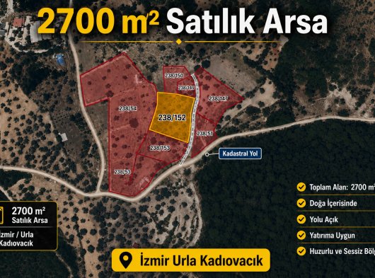 İzmir Urla Kadıovacıkta 2700 m² Satılık Arsa